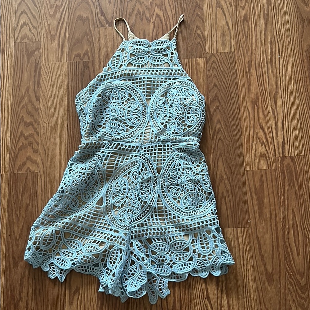 Vestique Light Blue Lace Romper
